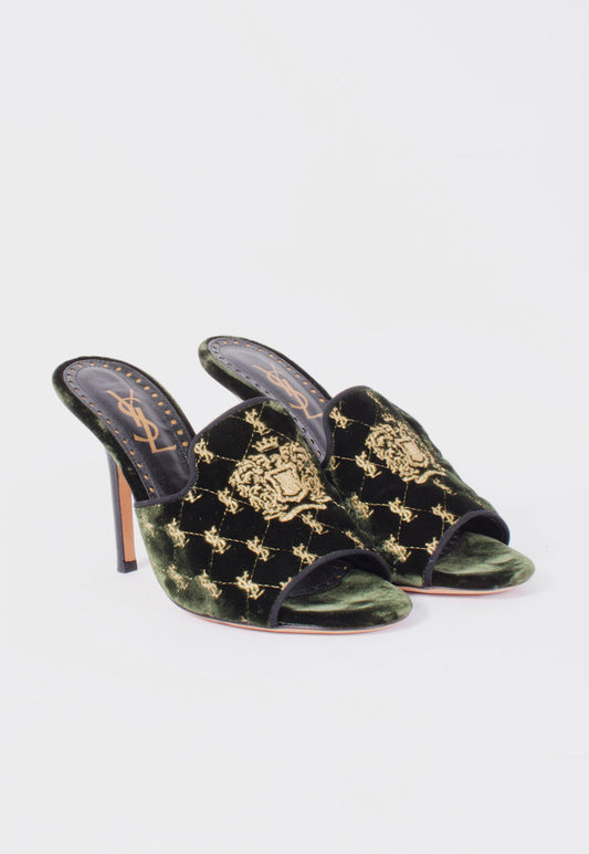 VELVET EMBROIDERED MULES